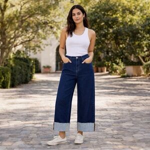 Wisteria Lane Women’s Cuffed Boyfriend Jeans Dark WashCropped L 31x27.5 W2321PIA